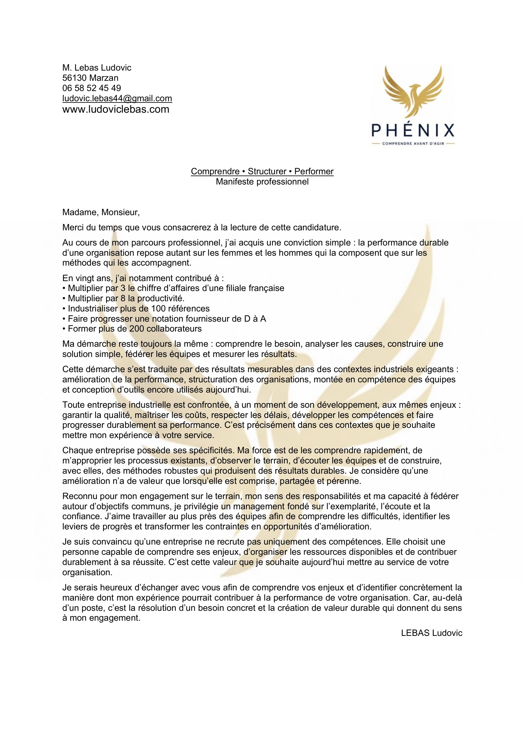 Lettre de convictions de Ludovic Lebas — page 1 sur 1. Version PDF accessible en bas de l’écran ou du document.